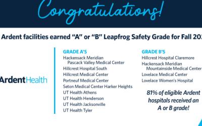 A list of Ardent facilities that earned an "A" Leapfrog grade.